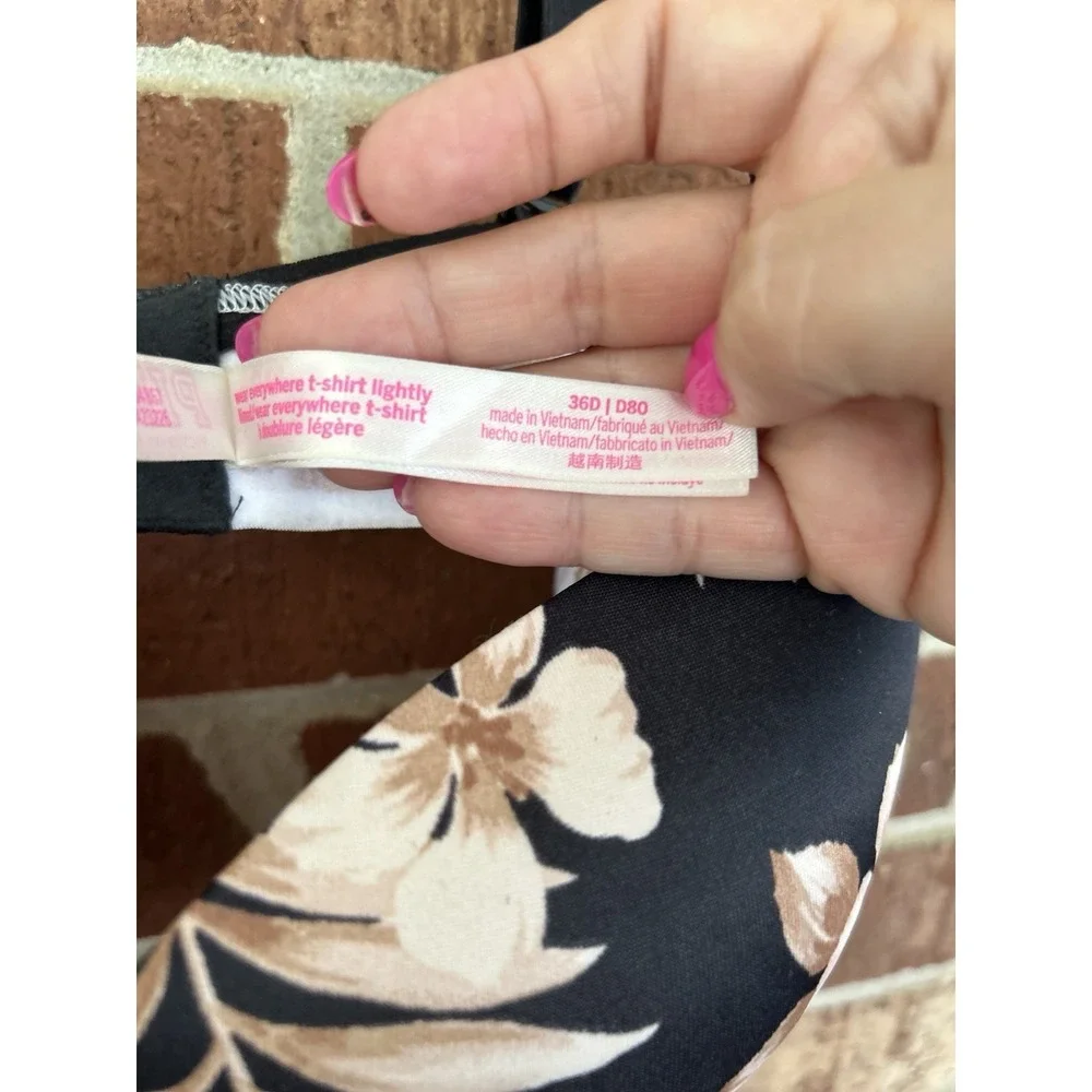 Pink Victoria's Secret Bra 36D Wear Everywhere T Shirt Lightly Lined Black Tan
